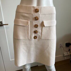 Sezane Paris S231JUP015E Knit Ponte Merino Wool Skirt Ecru/Cream Sz XL